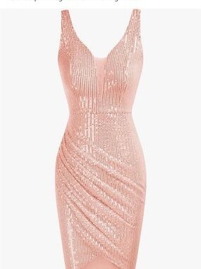 Grace Karin Blush Pink Sequin Midi Sheath Dress